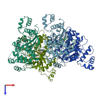 PDB entry 4d2v coloured by chain, top view.