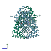 PDB entry 4d32 coloured by chain, side view.