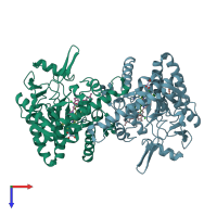 PDB entry 4d3k coloured by chain, top view.