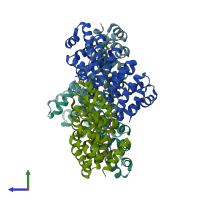 PDB entry 4d49 coloured by chain, side view.