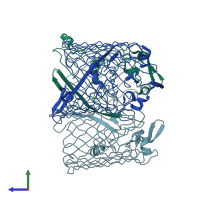 PDB entry 4d64 coloured by chain, side view.