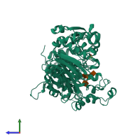 PDB entry 4d6f coloured by chain, side view.