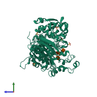 PDB entry 4d71 coloured by chain, side view.