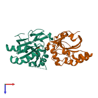 PDB entry 4d73 coloured by chain, top view.