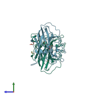 PDB entry 4d7u coloured by chain, side view.