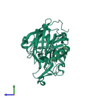 PDB entry 4d88 coloured by chain, side view.