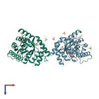 PDB entry 4d8a coloured by chain, top view.