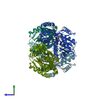 PDB entry 4d9e coloured by chain, side view.