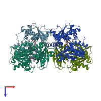 PDB entry 4d9f coloured by chain, top view.