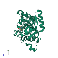 PDB entry 4da0 coloured by chain, side view.