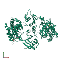 Homo dimeric assembly 1 of PDB entry 4da5 coloured by chemically distinct molecules, front view.