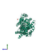 Monomeric assembly 2 of PDB entry 4daj coloured by chemically distinct molecules, side view.