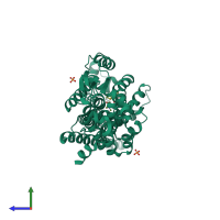 Monomeric assembly 3 of PDB entry 4daj coloured by chemically distinct molecules, side view.