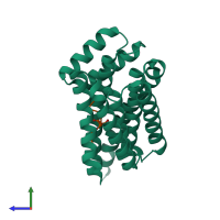 PDB entry 4dau coloured by chain, side view.