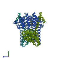 PDB entry 4dba coloured by chain, side view.