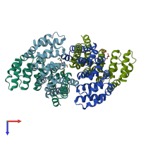 PDB entry 4dba coloured by chain, top view.