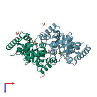 PDB entry 4dbe coloured by chain, top view.