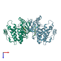 PDB entry 4dbn coloured by chain, top view.