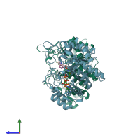 PDB entry 4dbu coloured by chain, side view.
