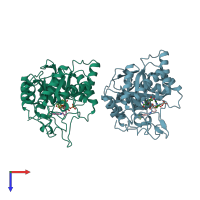 PDB entry 4dbu coloured by chain, top view.