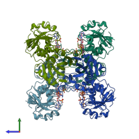 PDB entry 4dbv coloured by chain, side view.