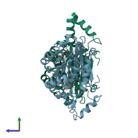 PDB entry 4dbz coloured by chain, side view.