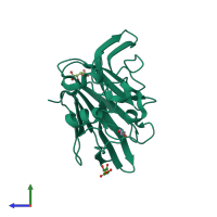 PDB entry 4dc6 coloured by chain, side view.