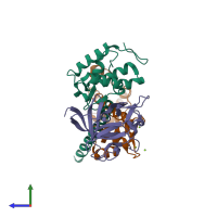 PDB entry 4dck coloured by chain, side view.