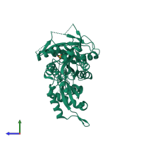 PDB entry 4dcs coloured by chain, side view.