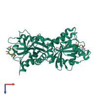 PDB entry 4dct coloured by chain, top view.