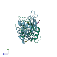PDB entry 4dd1 coloured by chain, side view.