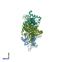 PDB entry 4dd8 coloured by chain, side view.