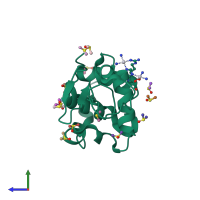 PDB entry 4dd9 coloured by chain, side view.