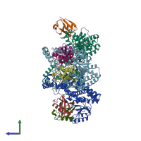 PDB entry 4ddi coloured by chain, side view.