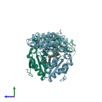 PDB entry 4ddk coloured by chain, side view.