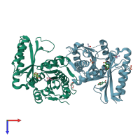 PDB entry 4ddk coloured by chain, top view.