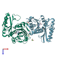 PDB entry 4ddm coloured by chain, top view.