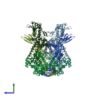 PDB entry 4ddq coloured by chain, side view.