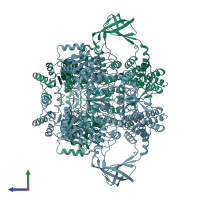 PDB entry 4ddx coloured by chain, side view.