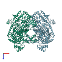 PDB entry 4ddx coloured by chain, top view.