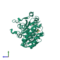 PDB entry 4ddz coloured by chain, side view.