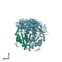 PDB entry 4de5 coloured by chain, side view.