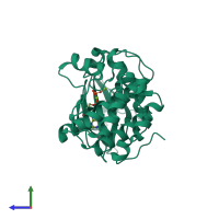 PDB entry 4dee coloured by chain, side view.