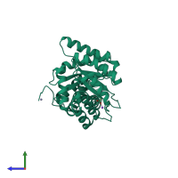PDB entry 4def coloured by chain, side view.