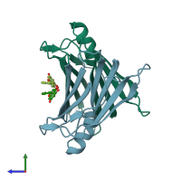 PDB entry 4des coloured by chain, side view.