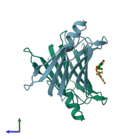 PDB entry 4det coloured by chain, side view.