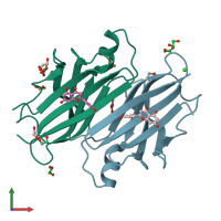 PDB entry 4deu coloured by chain, front view.