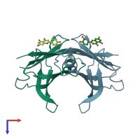 PDB entry 4dew coloured by chain, top view.