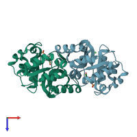 PDB entry 4df1 coloured by chain, top view.