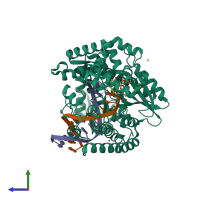 PDB entry 4df4 coloured by chain, side view.